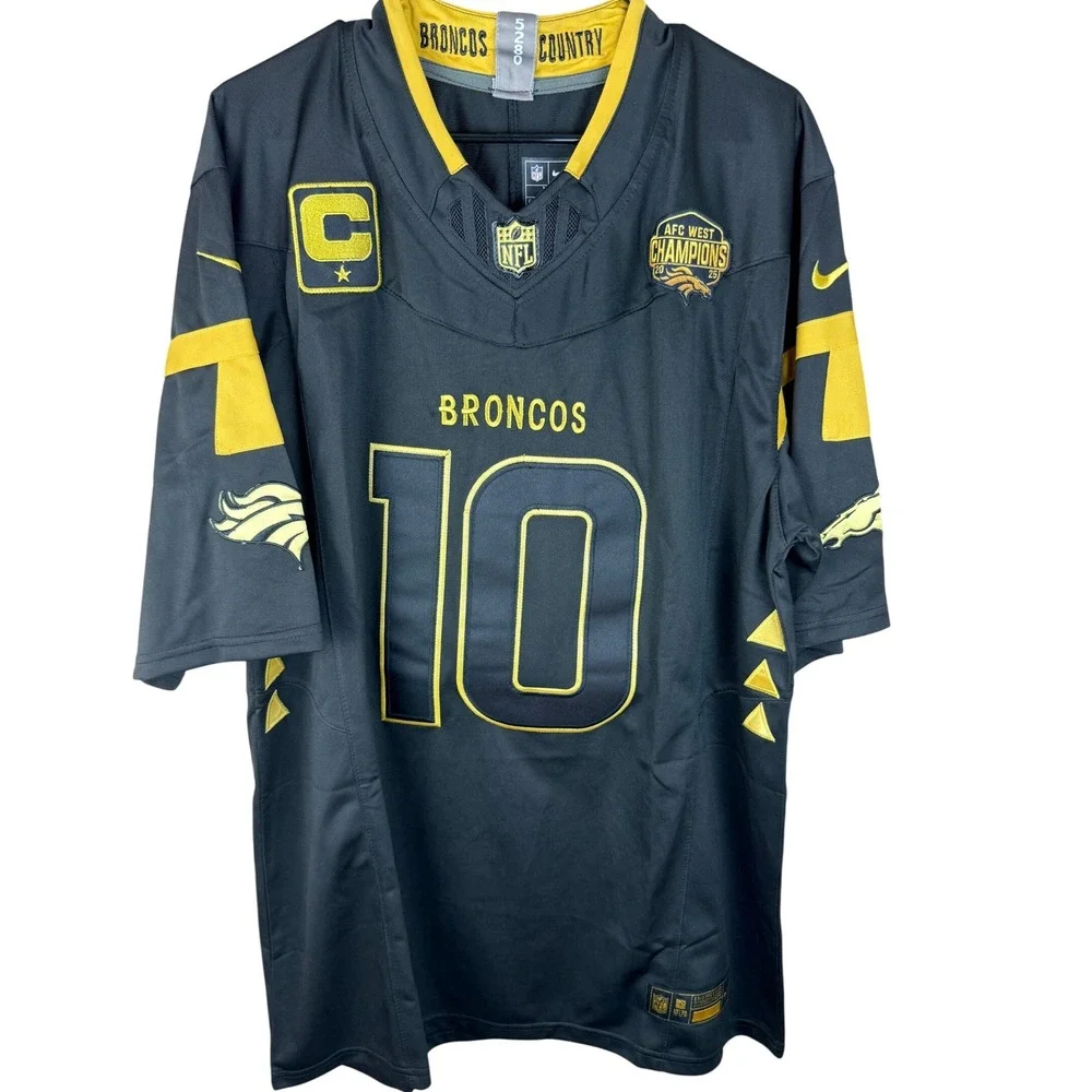 Nike Bo Nix Denver Broncos Jersey Mens XL Black Gold NFL #10 AFC Champions Patch